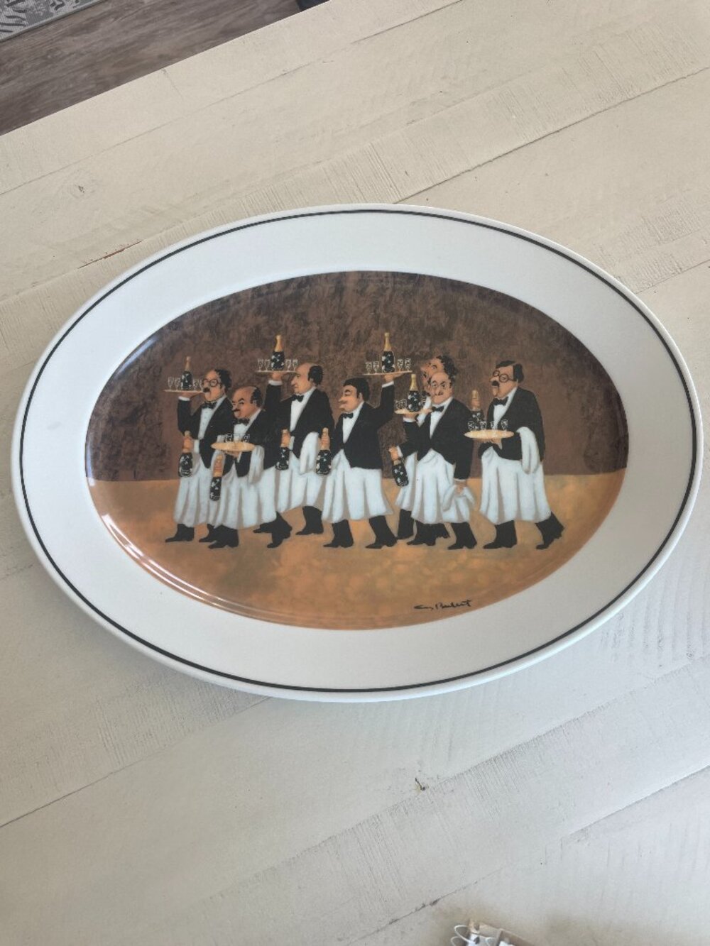 GUY BUFFET "THE CHARGE OF THE BOTTLE BRIGADE" PLATTER CHAMPAGNE FLOWERS